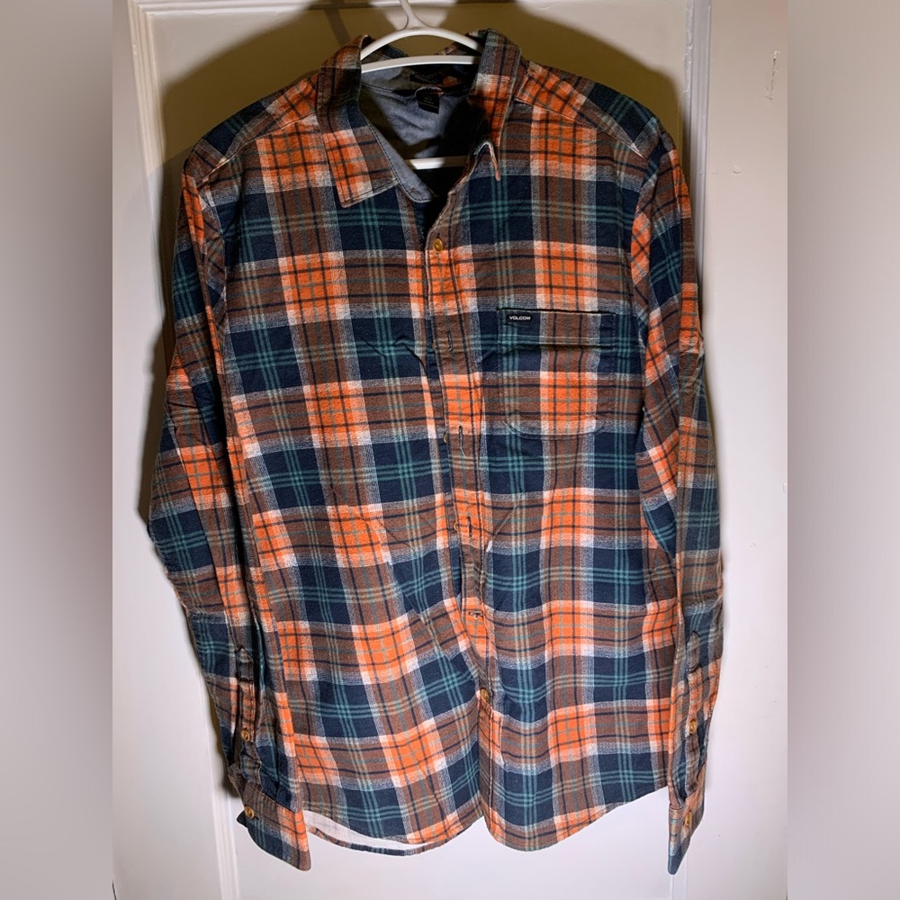 Volcom Orange and Blue flannel shirt